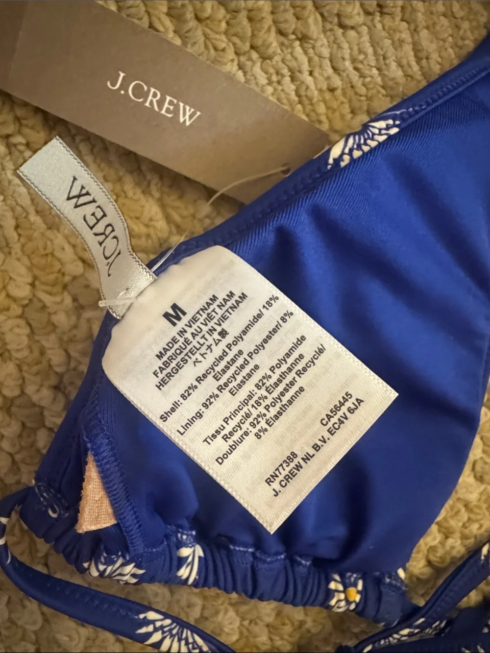J. Crew Blue Daisy Triangle Bikini Top